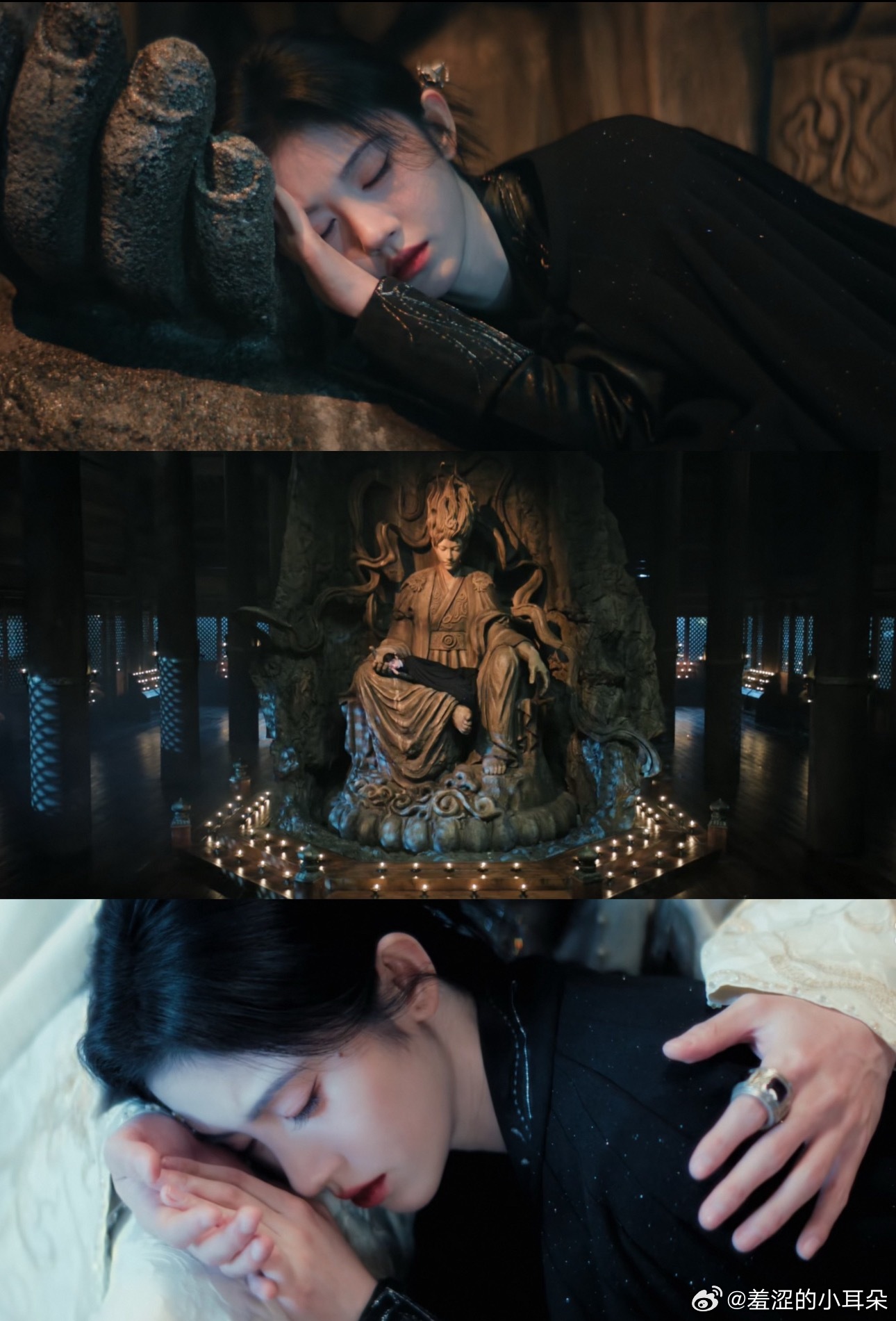 露芜衣和龙神大人好好磕哦！小狐狸就这么躺在龙神雕像的手心里睡觉。 