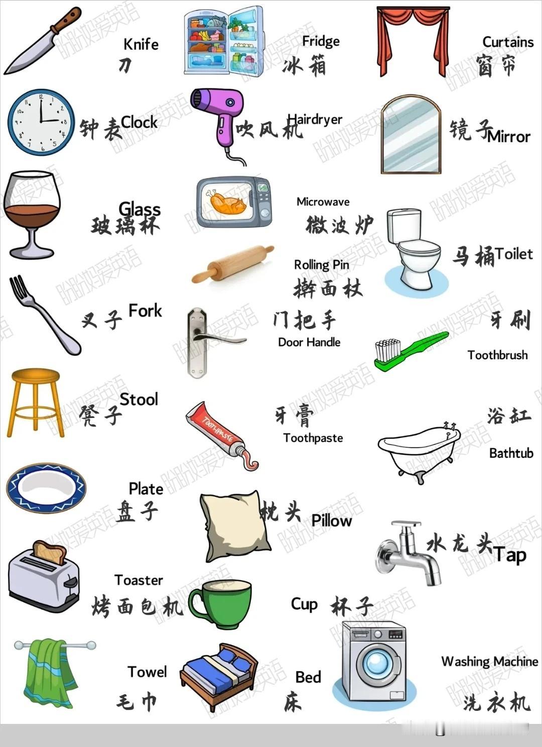 跟“常用家庭用品”有关的英语词汇