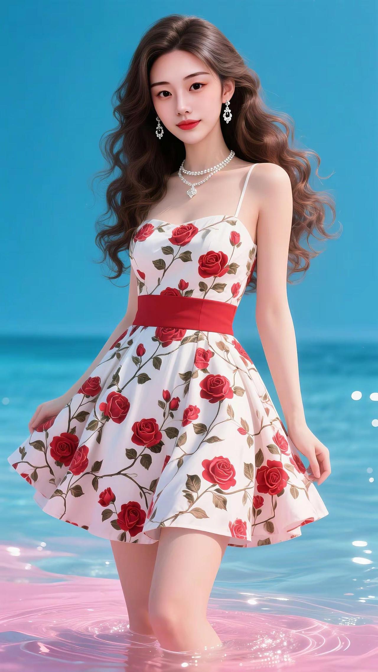  玫瑰与海，浪漫自来这套裙裙你爱了吗？粉裙海边写真 粉色吊带沙滩裙