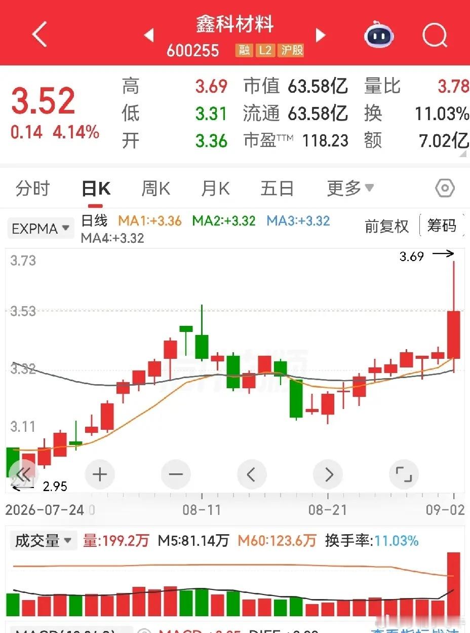 神开股份，蓝黛科技，鑫科材料。这三个走势形态，神开股份是先横盘了二十几天，一直是