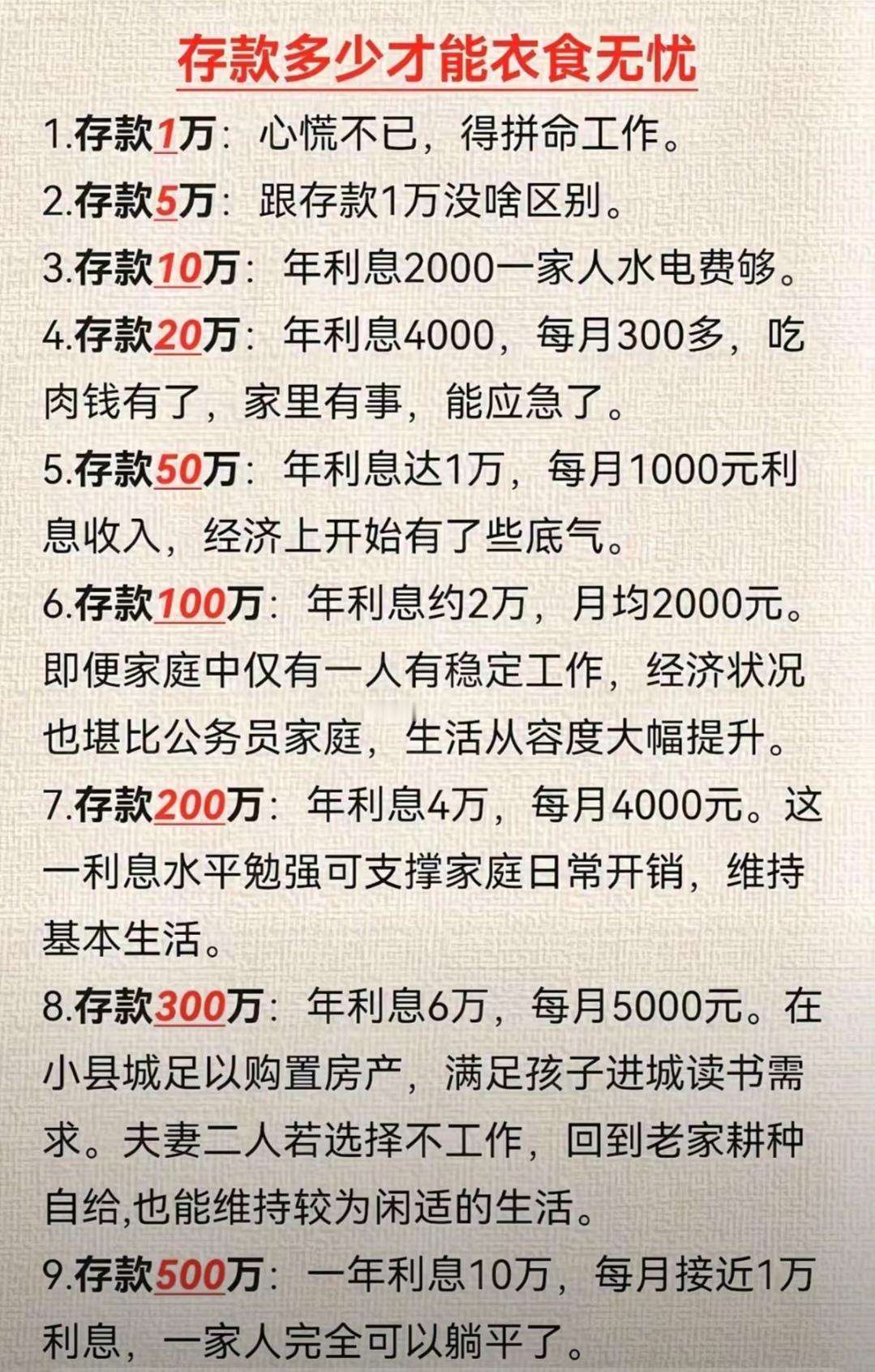 存款多少才能衣食无忧❓一张图秒懂！成年人的衣食无忧，从来不是空想，是一笔一笔存出