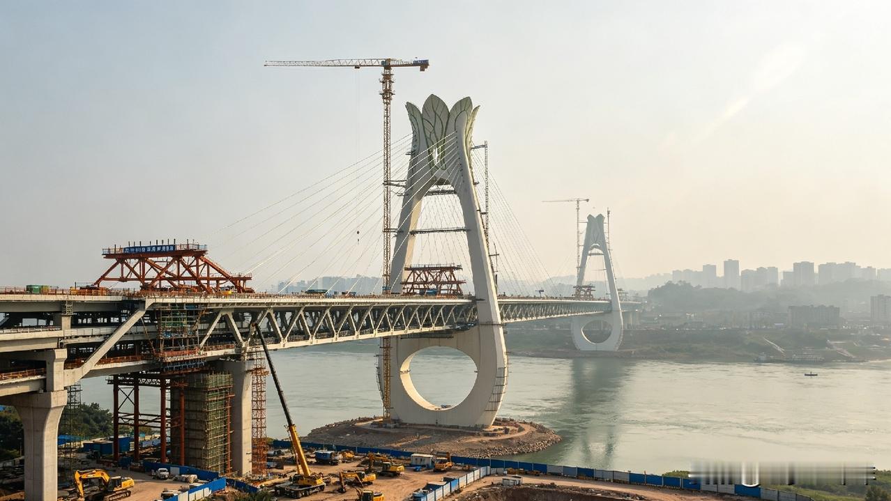 一座造型独特的跨江大桥正在加紧建设，南岸桥头片区的后续规划，引发不少本地网友的热