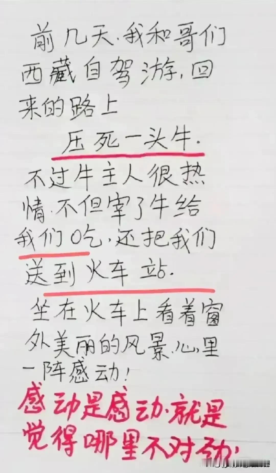 哈哈，这哥们太逗了，才华出众。
去西藏自驾游，压了一头牛。
最后主人没有责怪我们