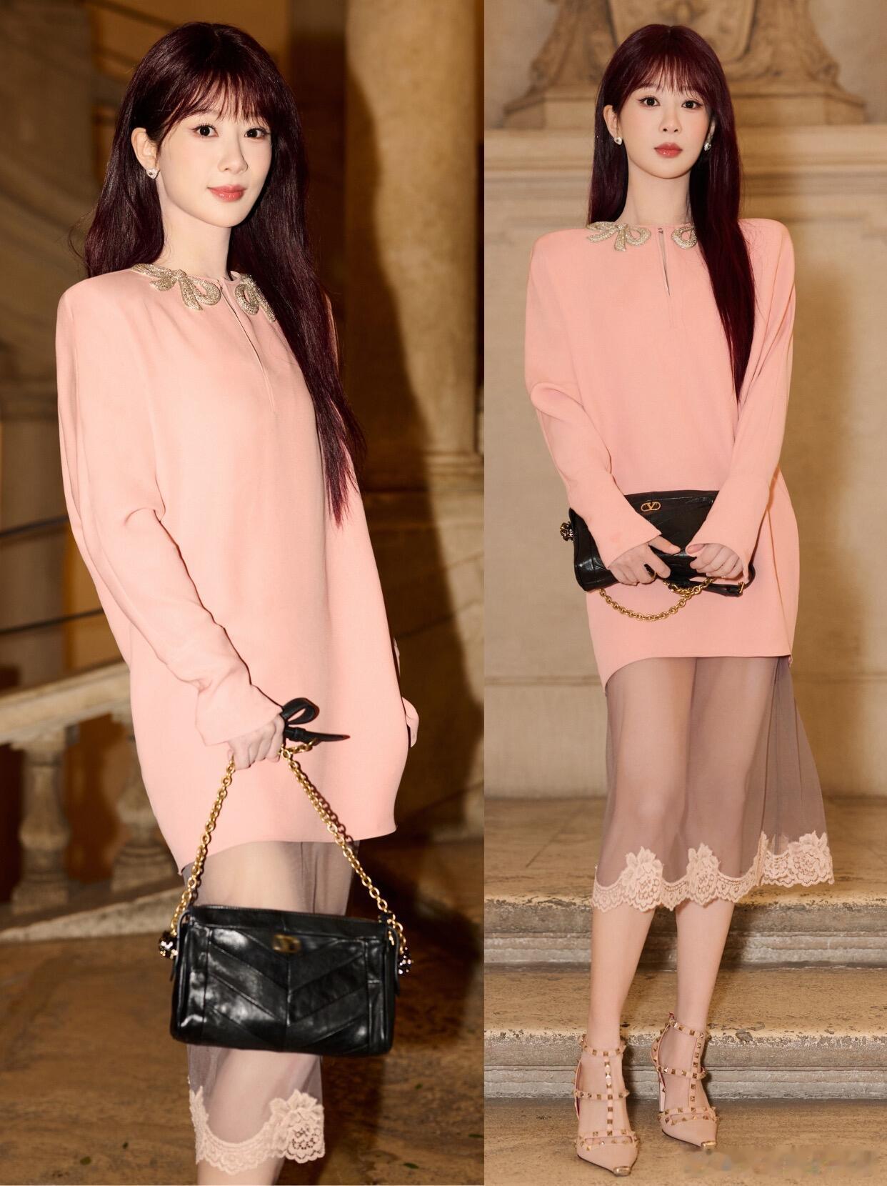 杨紫造型盘点👏千金风这条路真的走对了！这次杨紫罗马时装周的造型好美啊~粉色连衣