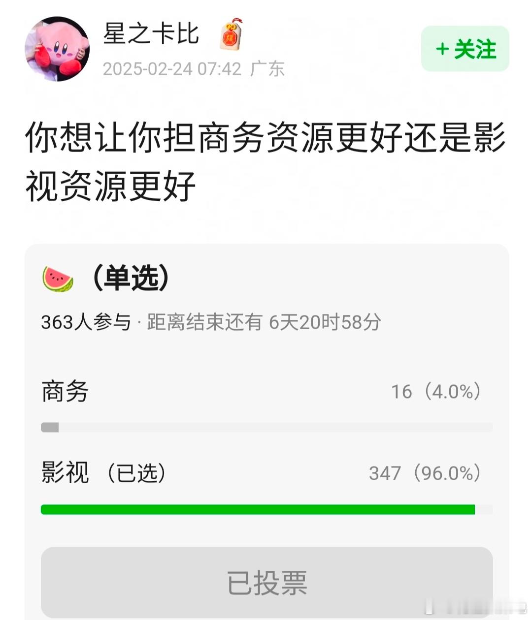 你希望你担商务资源更好还是影视资源更好？ 