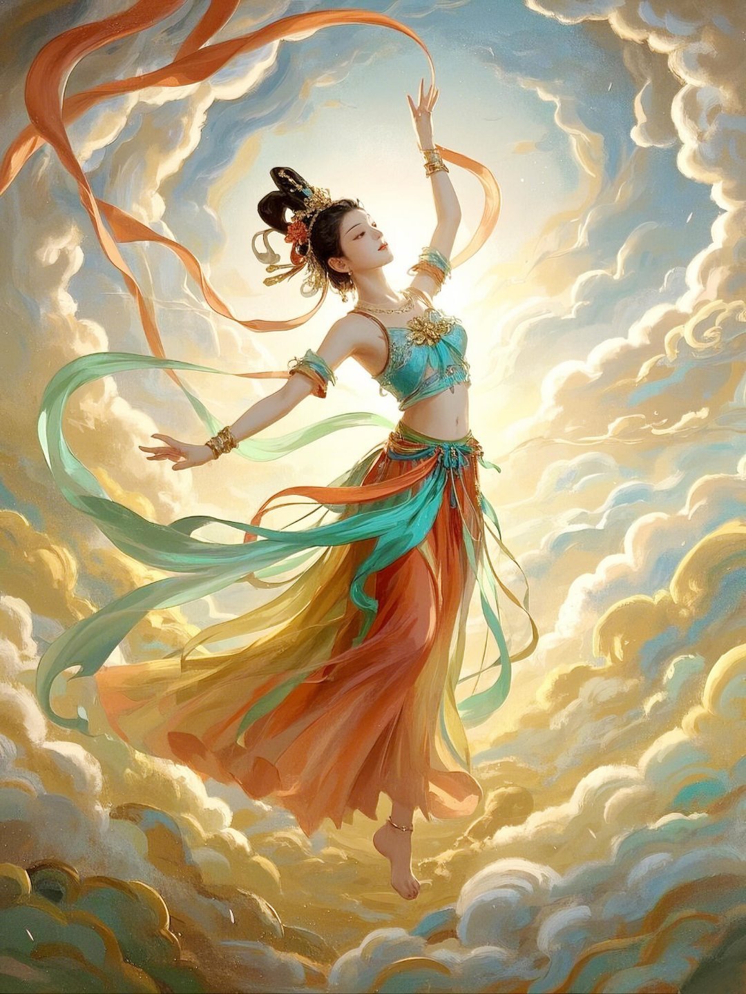 在 春晚  舞台上，AI敦煌舞将带来一场穿越千年的视觉盛宴。舞者们身着华丽的敦煌