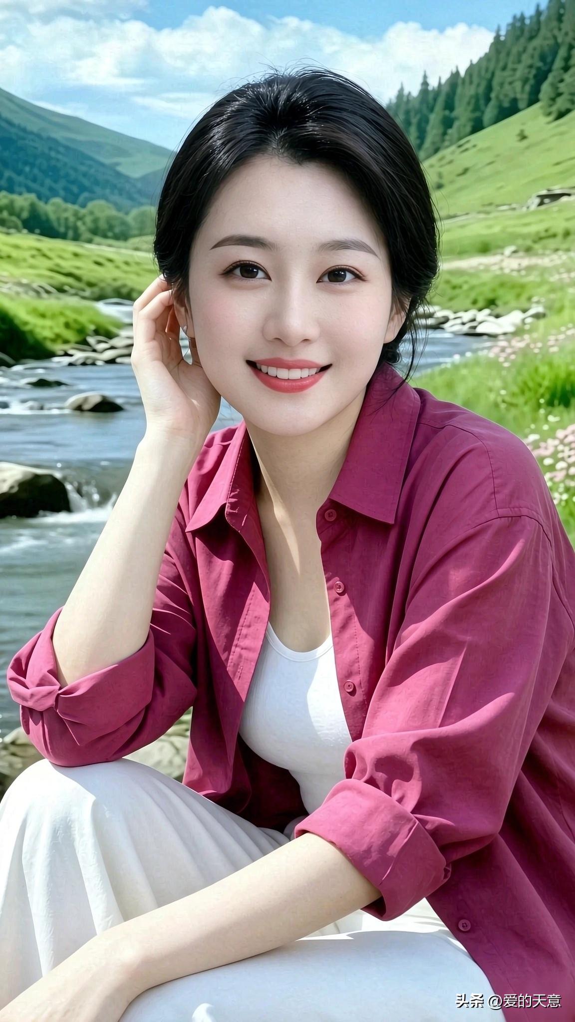 气质温柔风穿搭分享梅子红衬衫搭配白裤，简单舒服的穿搭，奔赴山林溪流，感受大自然带