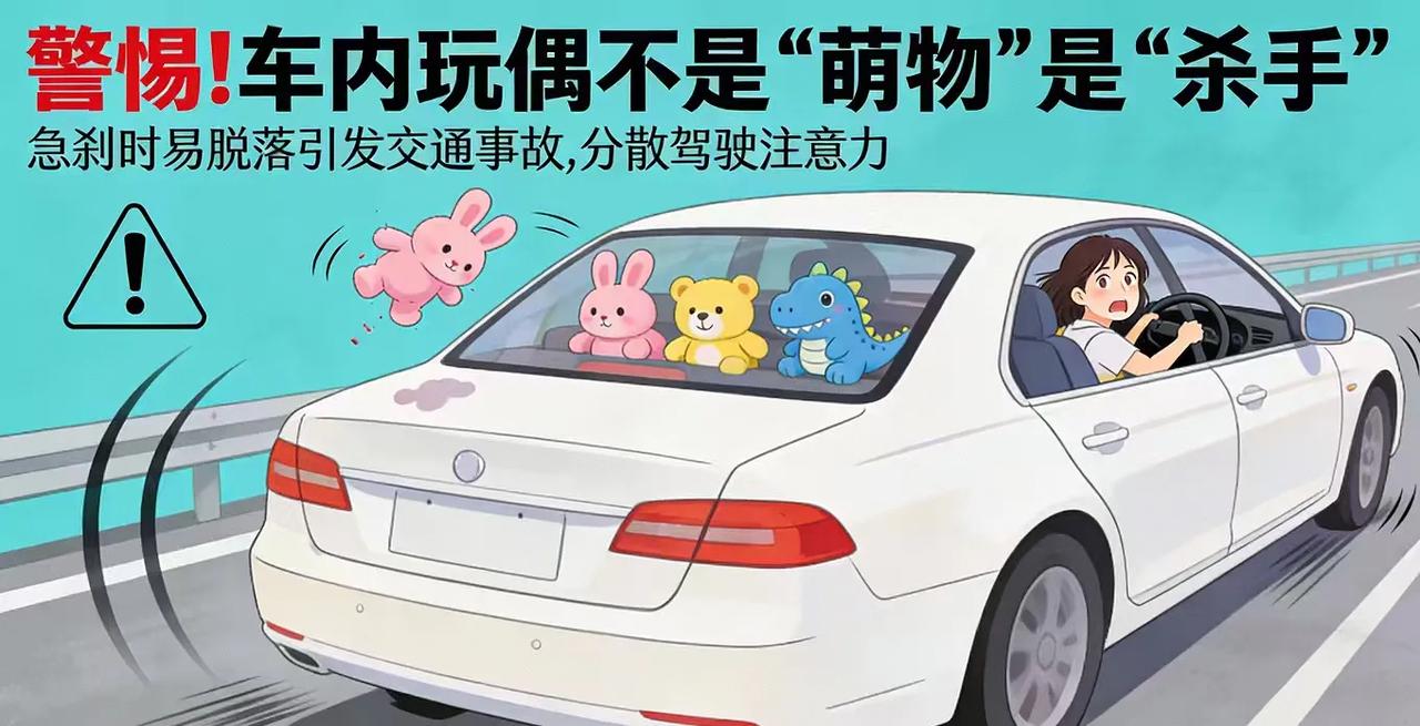 别再“萌化”你的车了！警方提醒：车内小玩偶可能带来大麻烦

车内后视镜下摇曳的粉