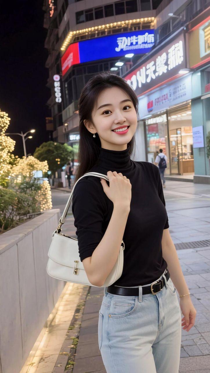 AI都市夜自拍 抖音ai创作 气质穿搭 街拍穿搭