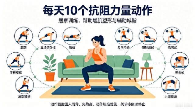 每天坚持10个“抗阻力量”动作，胜过100个深蹲跳，全身减脂塑型