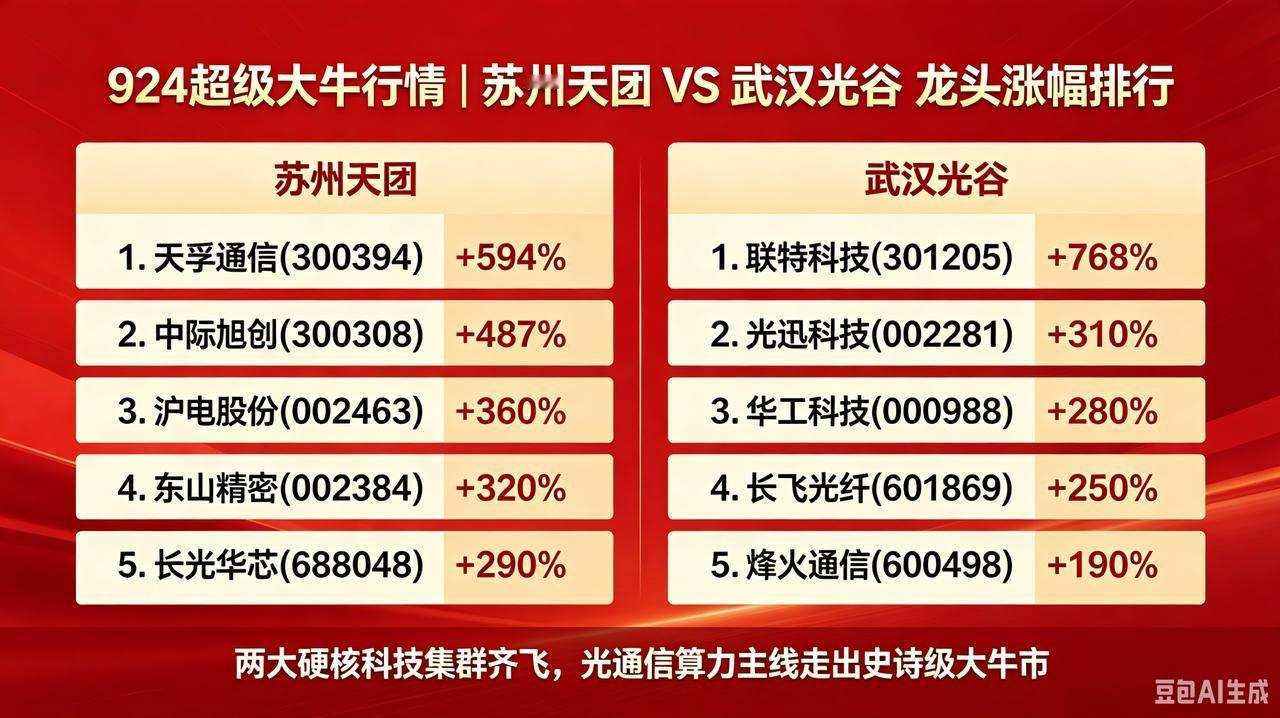 924行情以龙头只有一个！

大家看下924行情以来 苏州天团和武汉光谷龙头涨幅