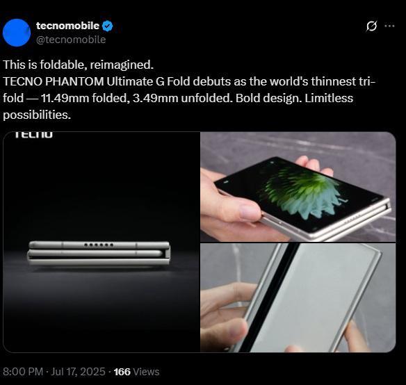 传音又推出了一款三折叠概念机PHANTOM Ultimate G Fold。采用