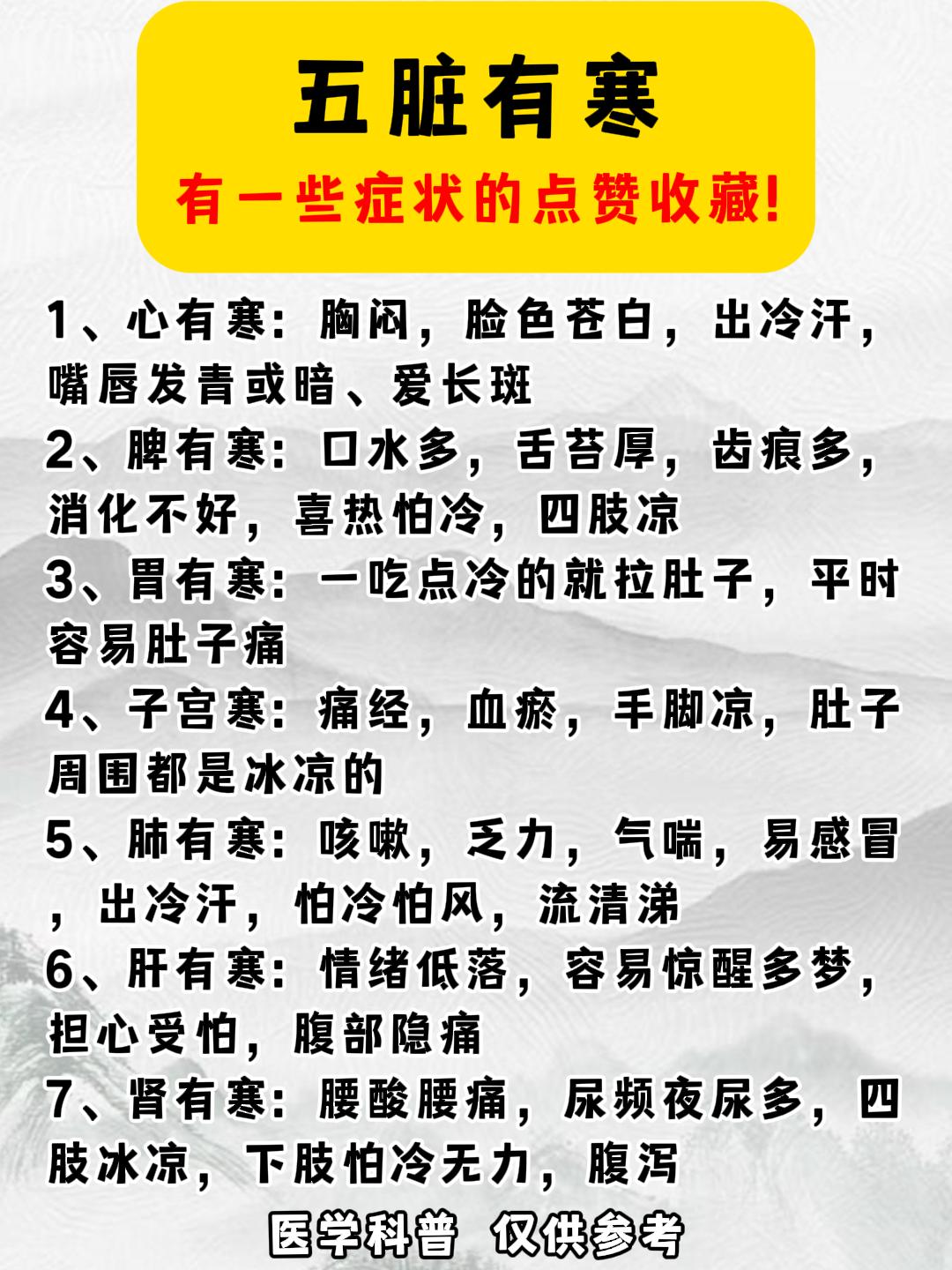 从心到肾，五脏寒症全解析！这些症状你有吗？
#科普##中医##健康##涨知识##