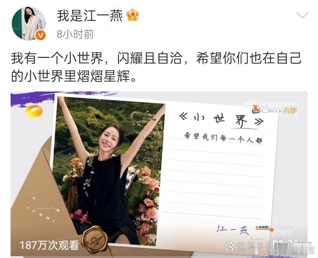 江一燕官宣离婚众女星留言鼓励江一燕宣布离婚后首发文：我有一个小世界，闪耀且自洽，