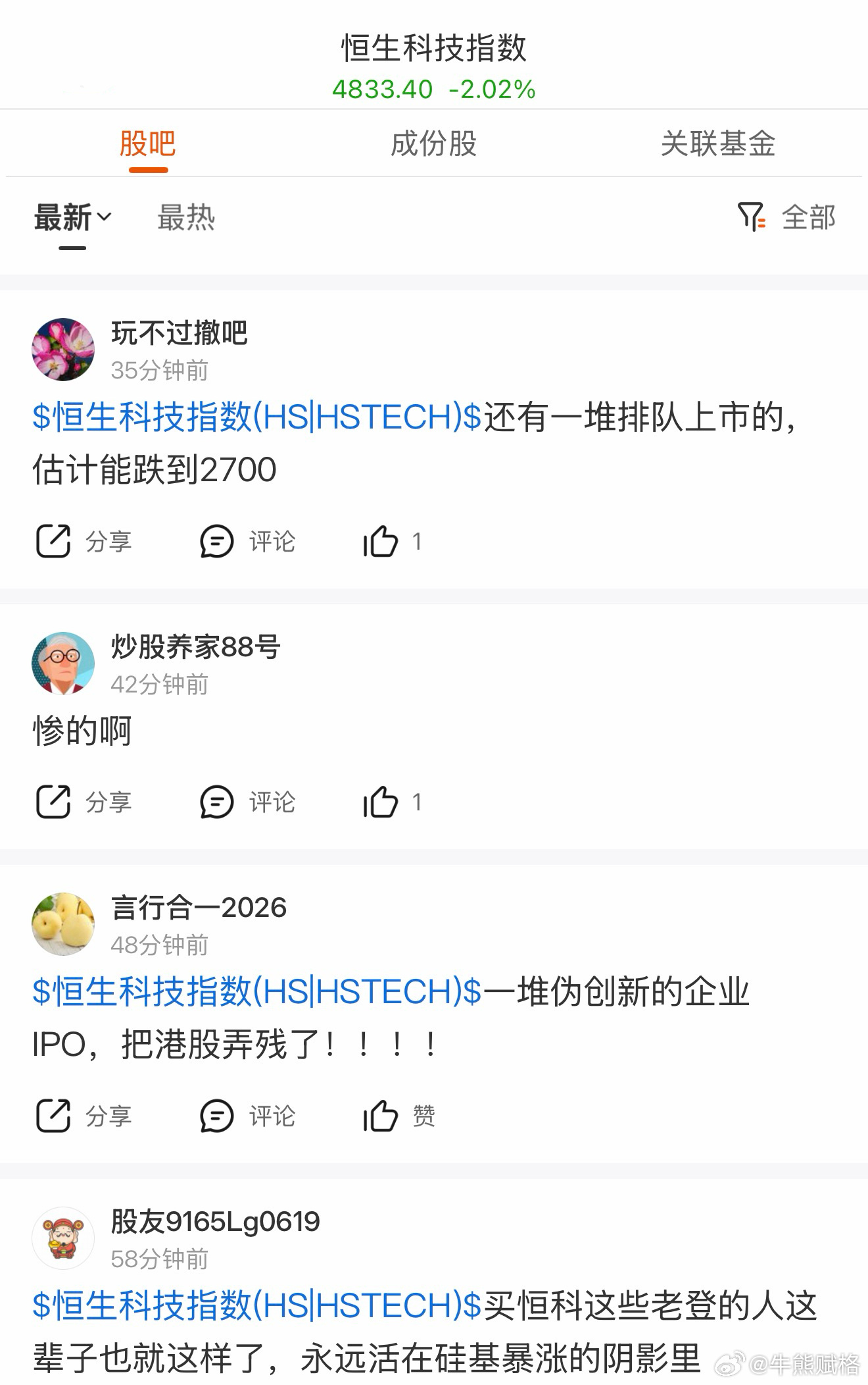 刚跌一天这帮怨妇又开始了。必须得永远涨恒生科技基金港股