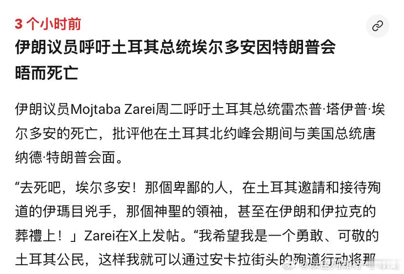 疯了？一些伊朗人越来越疯狂。北约在土耳其开会，特朗普和埃尔多安见面不是很正常吗？