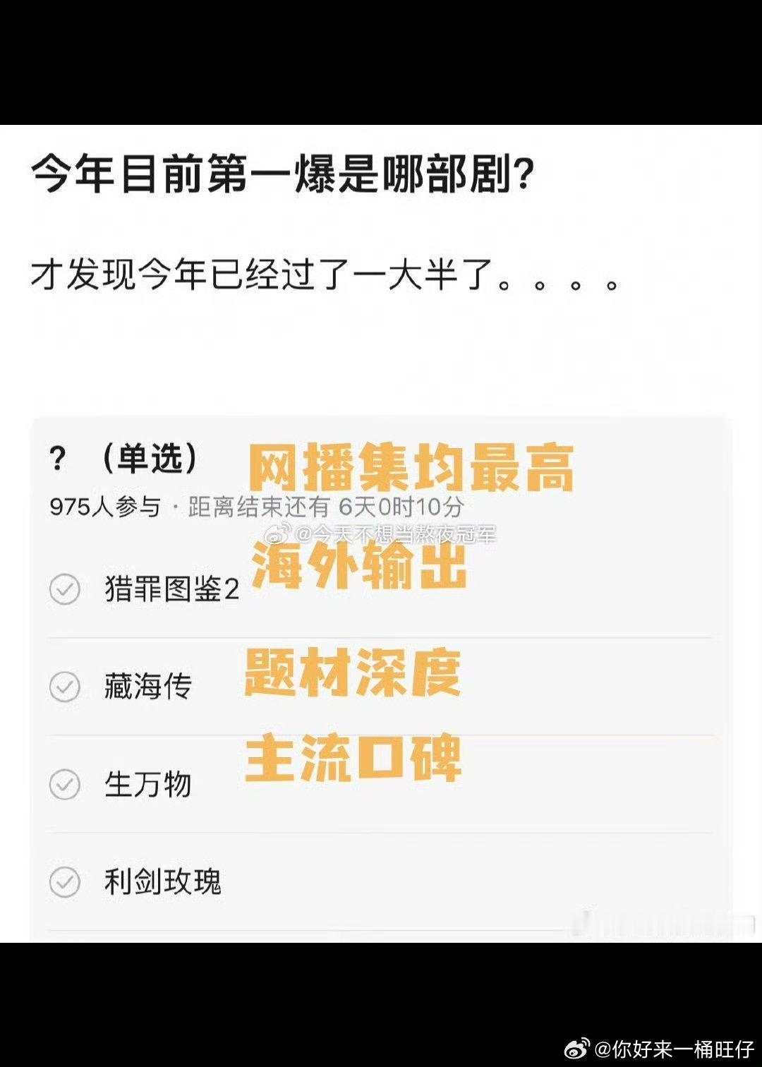 今年目前第一爆剧今年目前第一爆热议：今年目前第一爆剧，投哪个？ ​​​