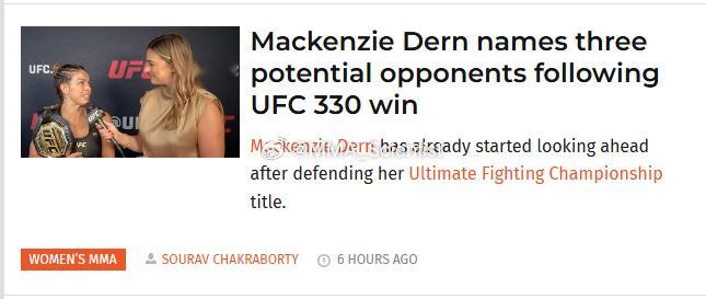 “柔术女神”迈克肯齐·邓恩(Mackenzie Dern)列出，她下一场比赛的三