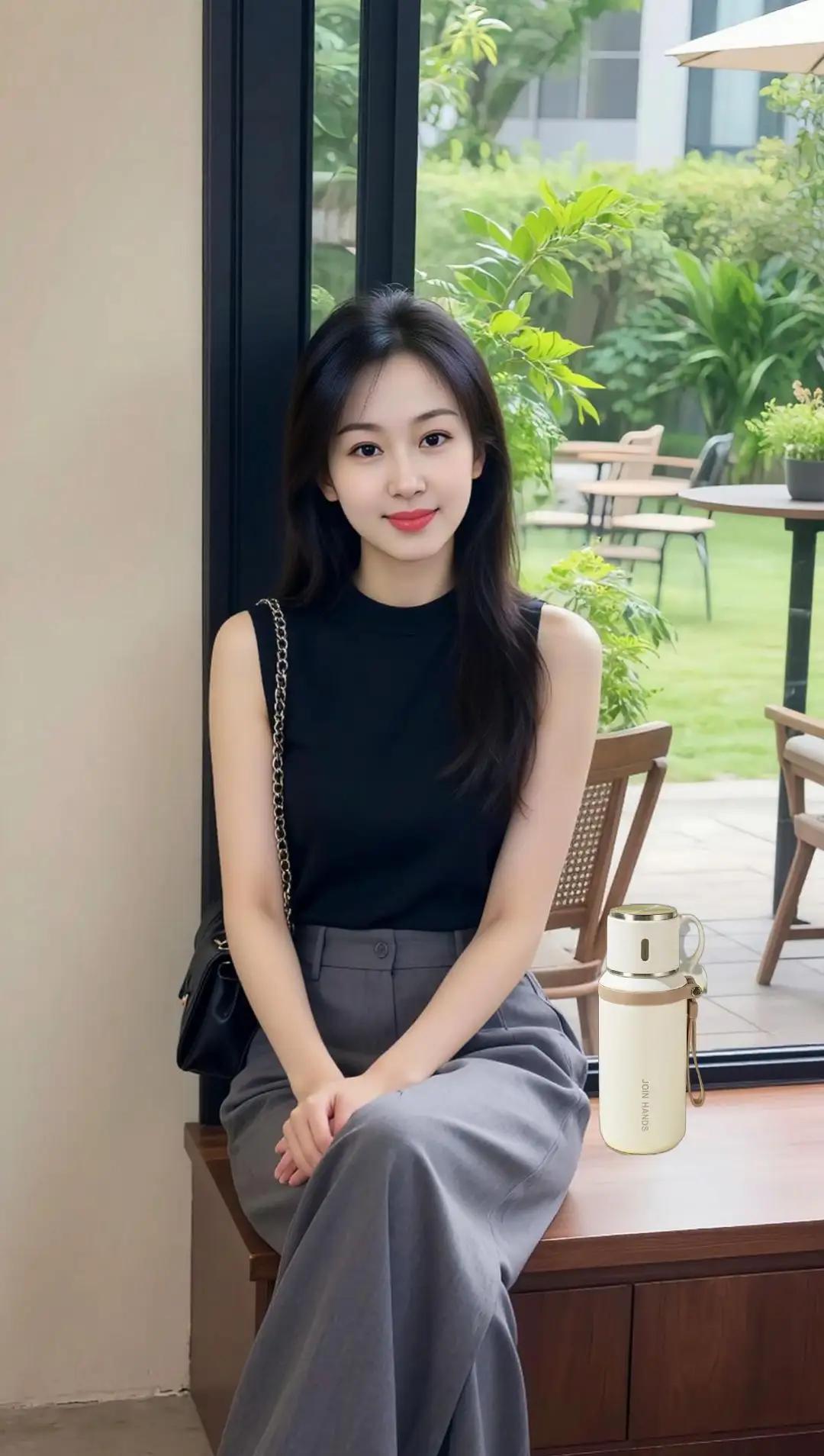 优雅黑裙与灰色长裤的完美搭配，尽显都市女性魅力！🌟🍎🌴