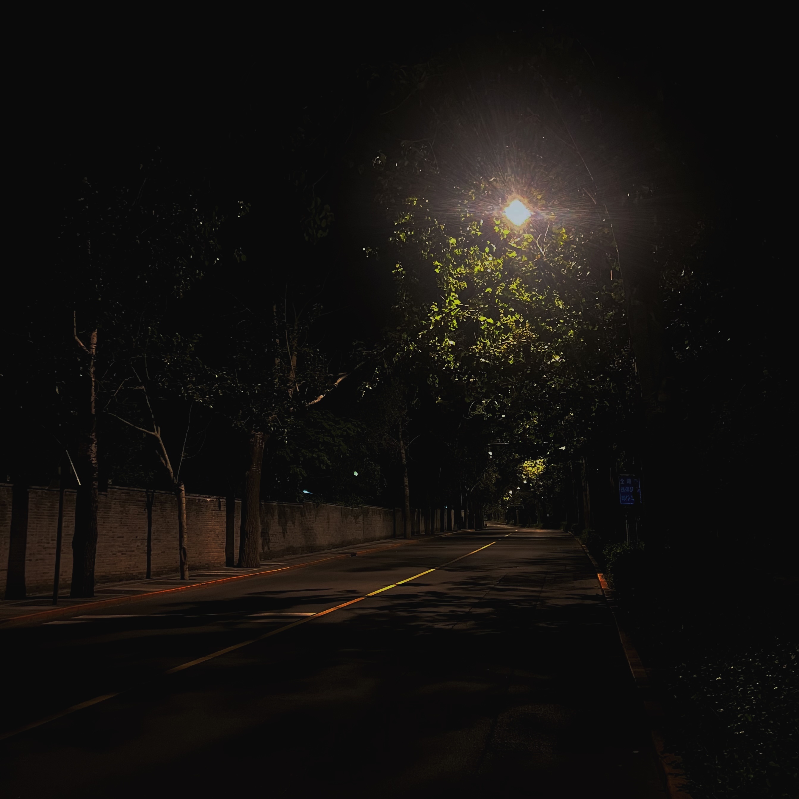 骑到山脚，白天是大景点，夜里无一人。当小孩儿时爱骑车奔城里，奔热闹去，如今事多心