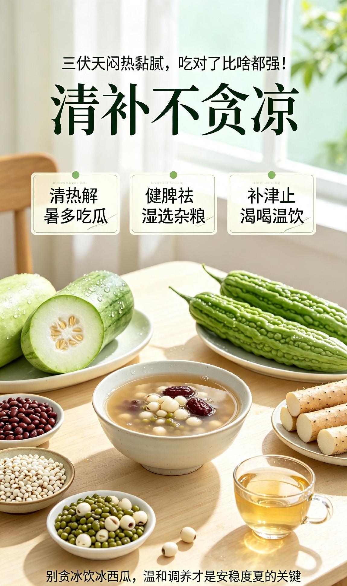 三伏天闷热黏腻，吃对了比啥都强！记住“清补不贪凉”的原则，三餐照着选就对了。
清