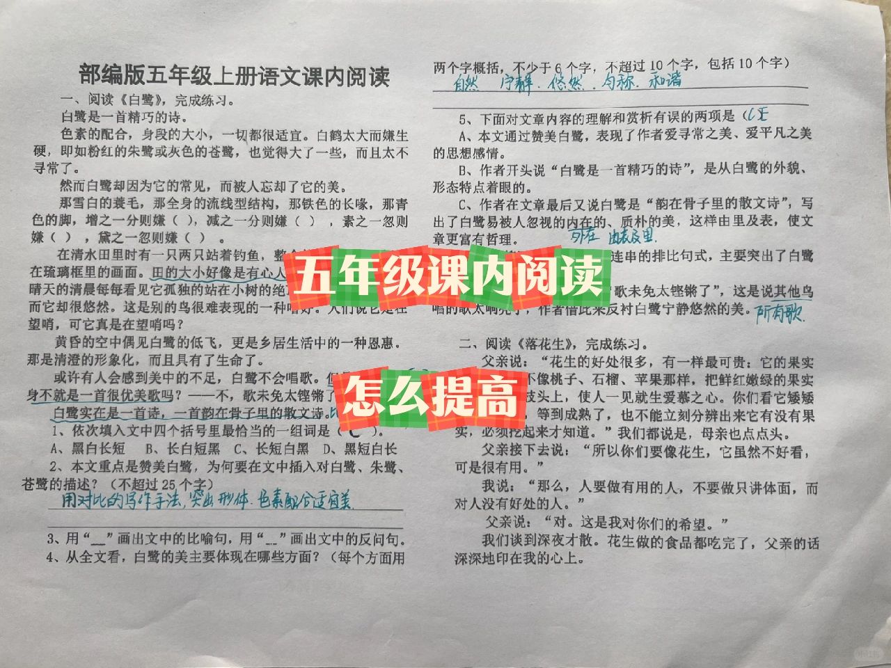 五年级语文上册课内阅读