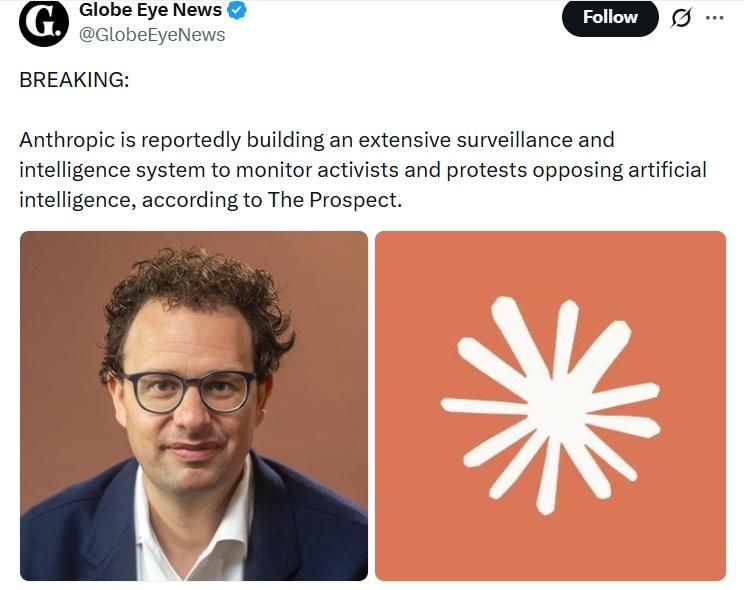 据The Prospect报道，Anthropic 正在建立一个大规模的监控与情