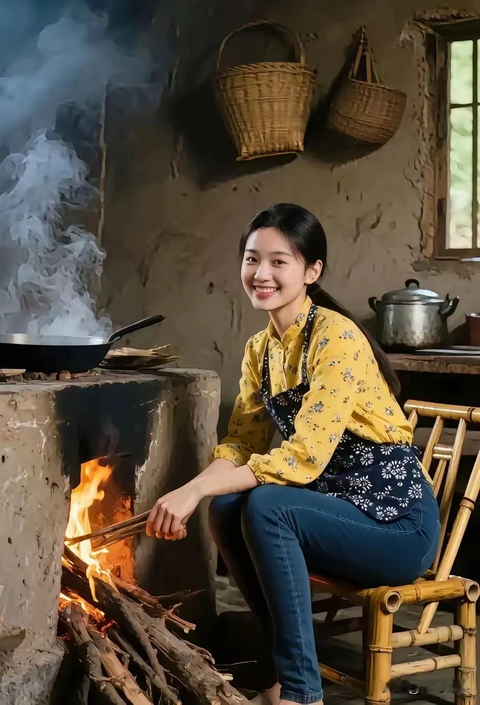 农村生活乐趣多，
灶台木炭烧铁锅。
转眼姑娘做老婆，
苦辣酸甜都尝过。