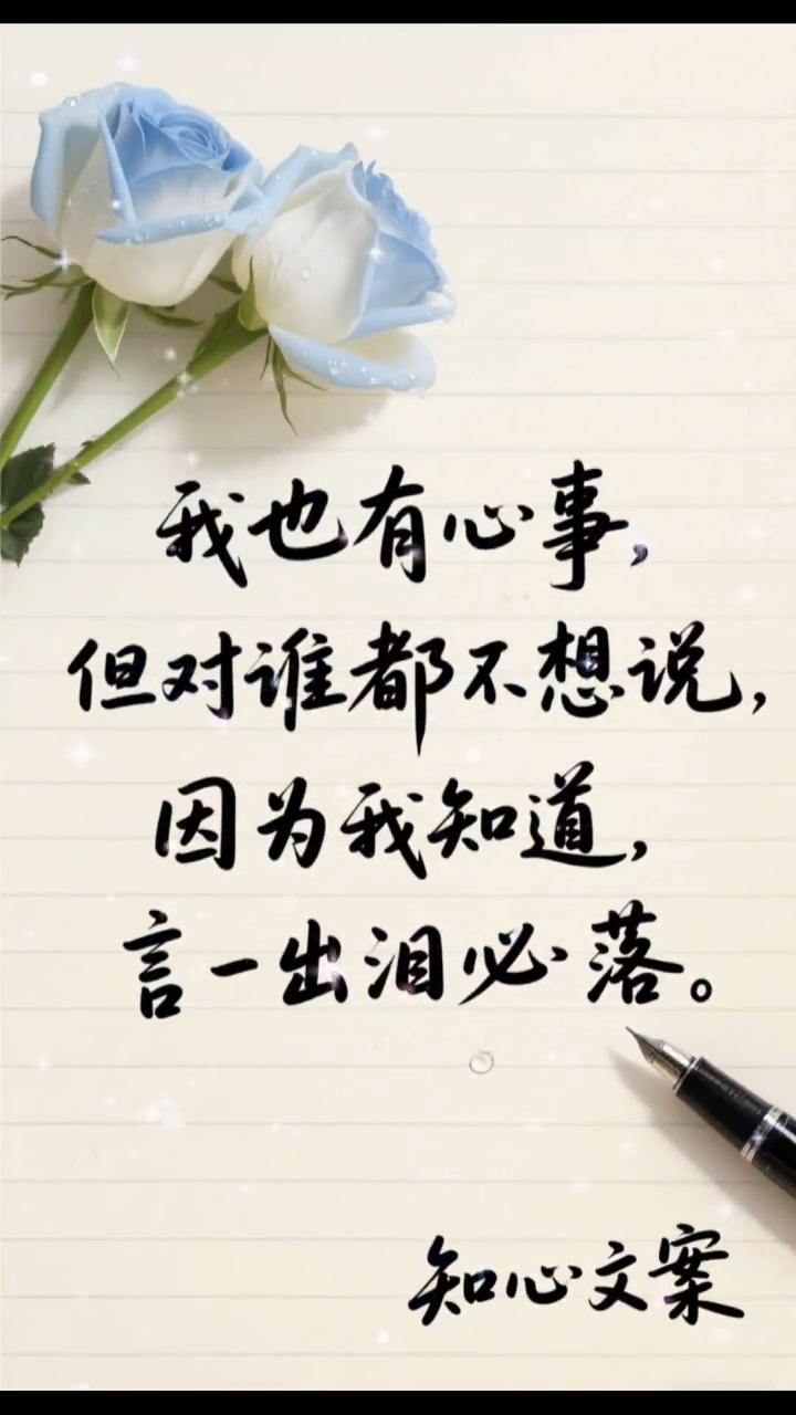 知心文案。
我也有心事，但对谁都不想说，因为我知道，言一出泪必落。