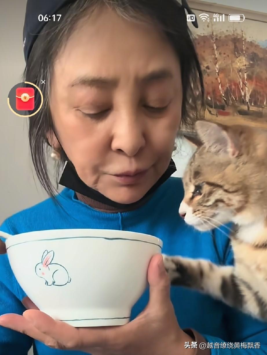 李勤勤是个有大爱之人，她一点也不嫌弃小动物，她吃饭的时候，小猫在她身上爬来爬去，