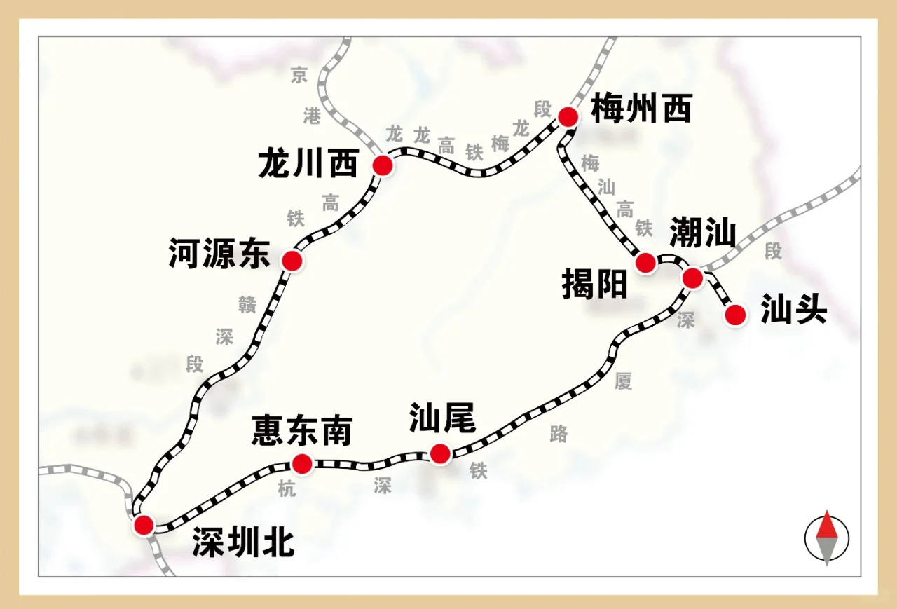 粤东高铁环线线路成型示意图