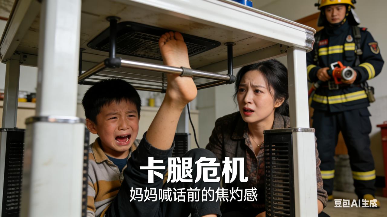 男孩卡腿取暖桌
亲妈一句“切断算了”吓哭娃
 
湖南一男孩玩耍时，腿卡进电暖桌扶
