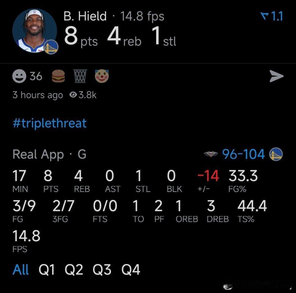 寻人启事仍在继继！！！希尔德9中3，三分7中2，8分4篮板。正负值-14。 