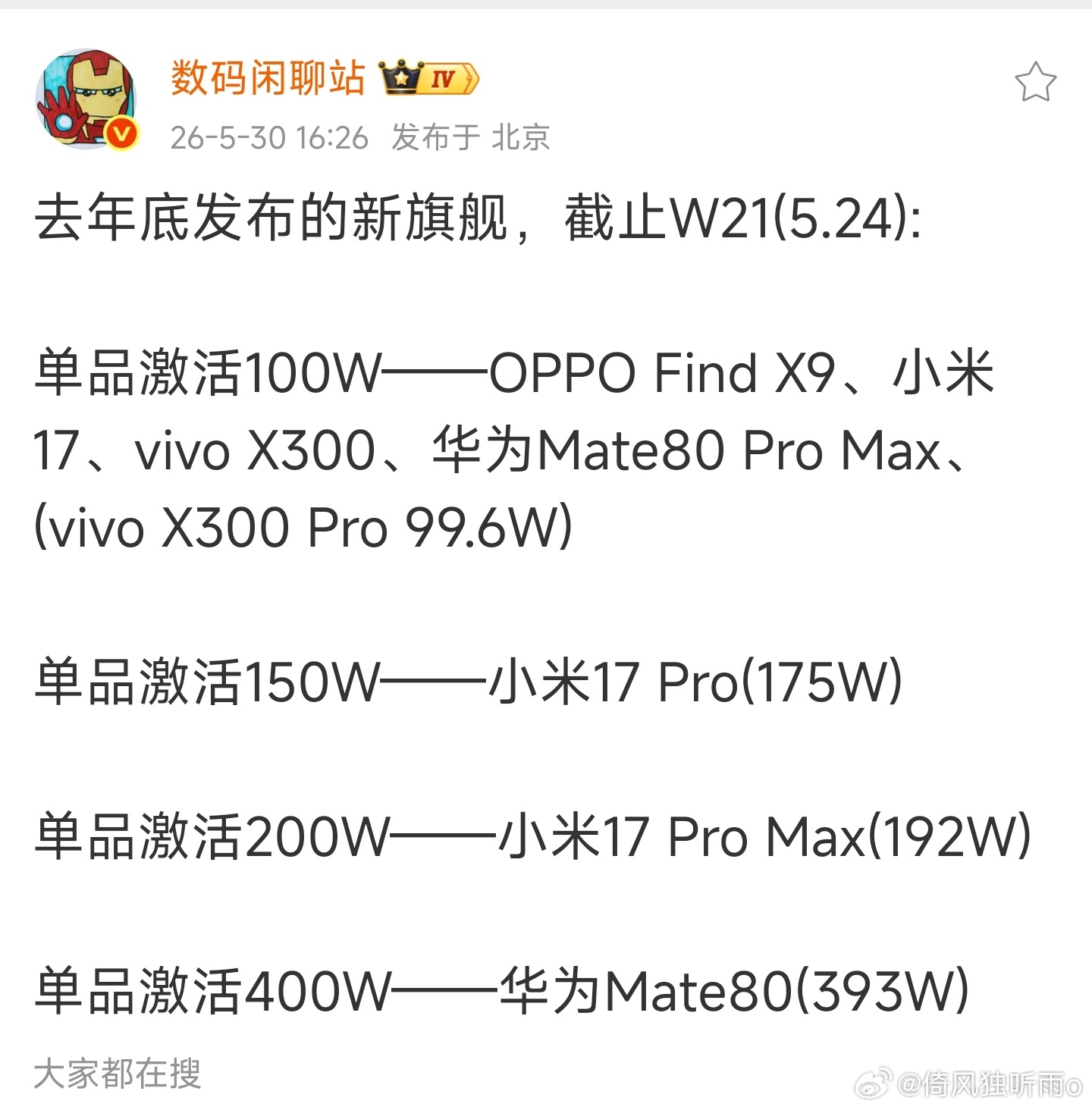 这组数据挺有意思的，都是当家旗舰，小米17系列最畅销的是最贵的小米17Pro M
