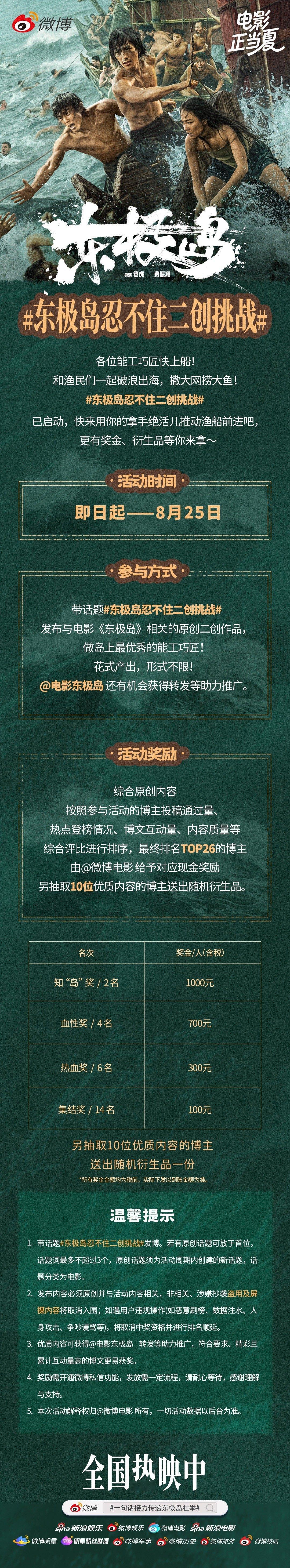 📣电影《东极岛》正在热映，二创挑战进行中[电影东极岛]即日起至8月25日，带话
