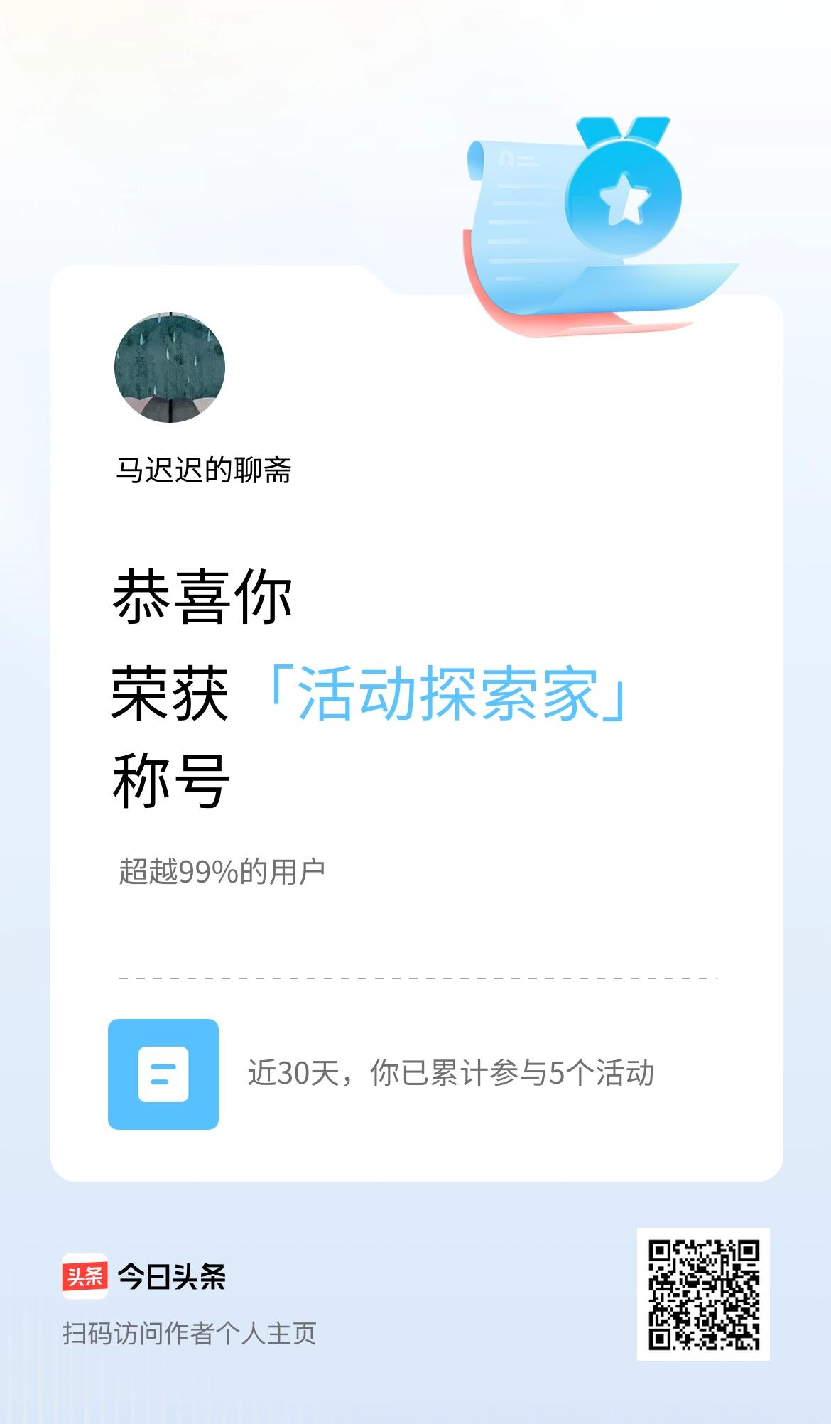 我在头条获得「活动探索家」称号