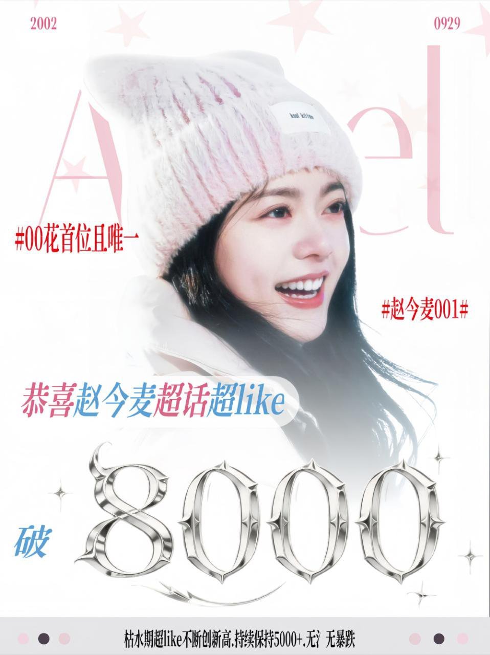 赵今麦00花首位超like破8000赵今麦超话超like破8000，是00花第一