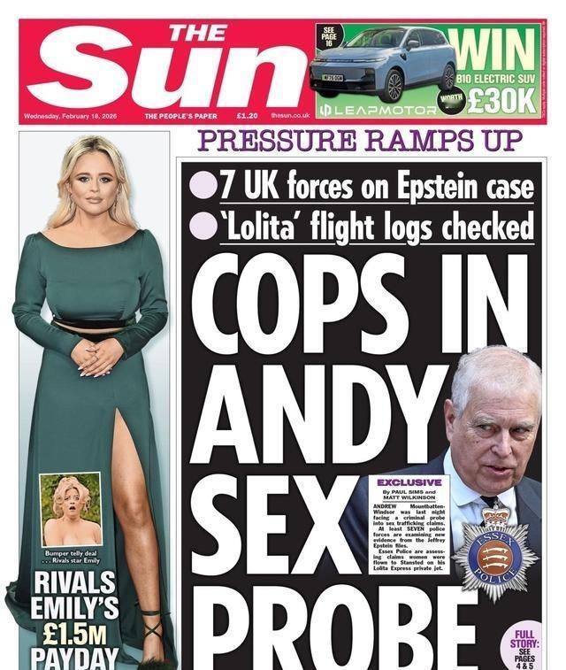 太阳报》指出，英王查尔斯三世的弟弟安德鲁，可能会面临贩卖性奴罪名的起诉。报道称，