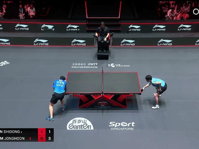 2026WTT新加坡大满贯林钟勋的发球因为回抛被裁判罚分，提出鹰眼挑战👀但是直