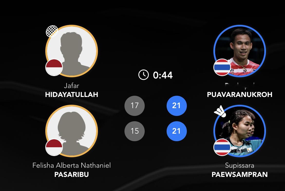 德差波/苏皮萨拉🇹🇭 21-17、21-15 🇮🇩希达亚图拉/费利沙混双