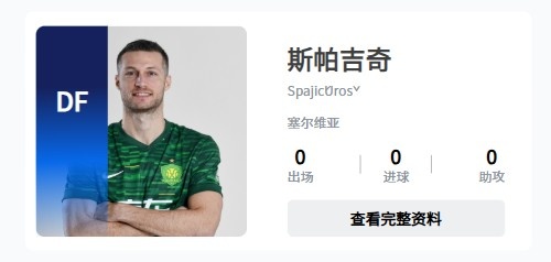 已完成补报？中足联官网显示，斯帕吉奇出现在国安阵中