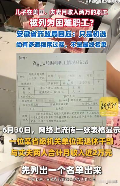“离谱！”安徽，网传一张内部表格，把63岁退休女干部列为“困难职工”，而该退休女