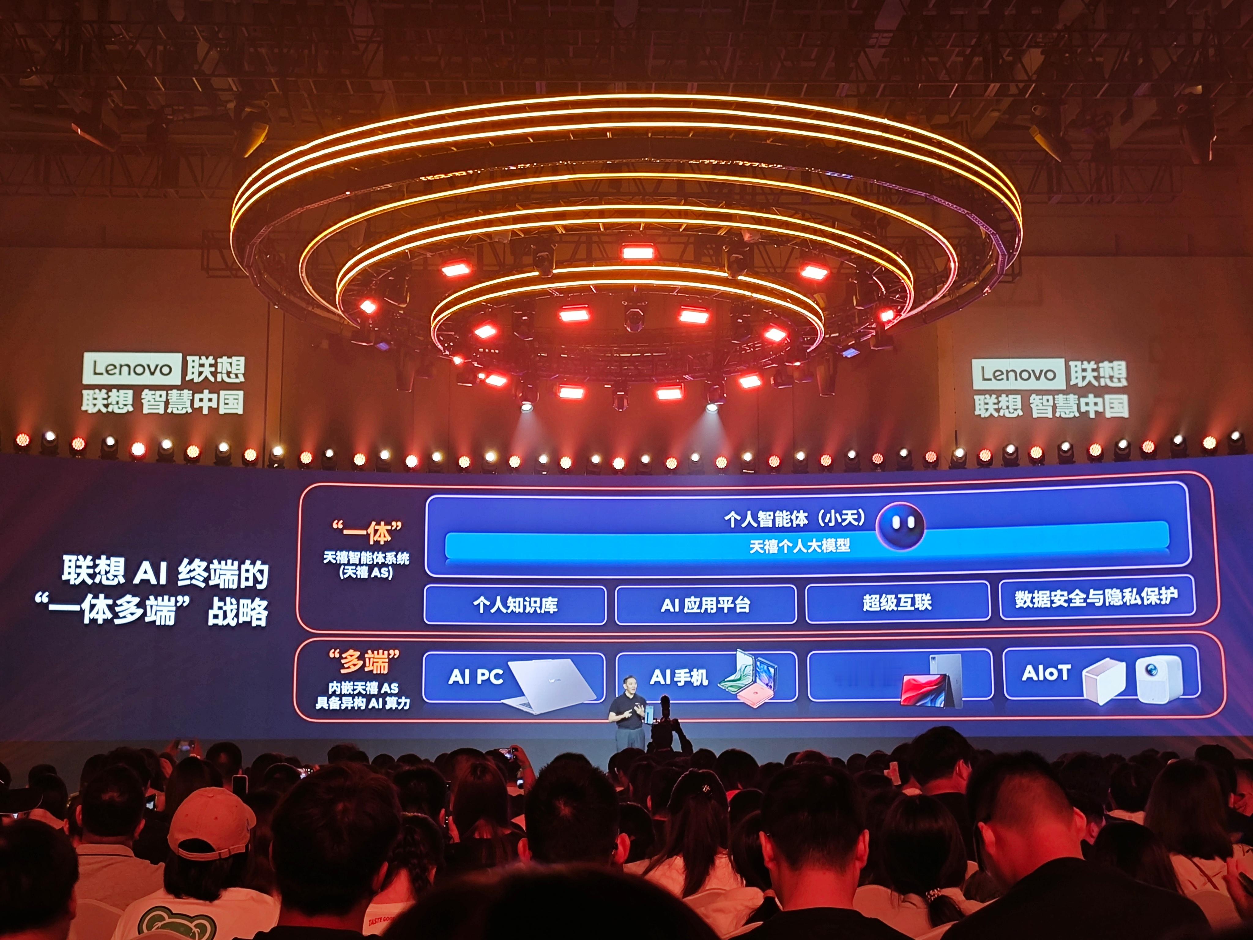 联想全栈AI战略布局，AI终端:一体多端，AI基础设施:一横五纵，AI解决方案与