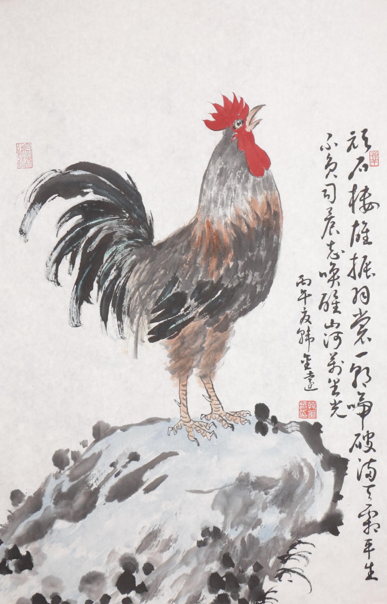 雄鸡昂首振雄风｜韩金远写意国画赏

韩金远笔下雄鸡立奇石，昂首引吭，红冠醒目，墨