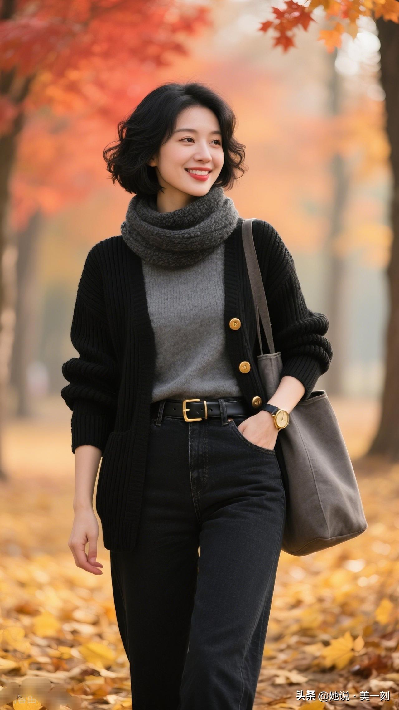 秋日暖阳下，微笑漫步在落叶铺满的小径上。什么样的穿搭可以让人显得很有气质