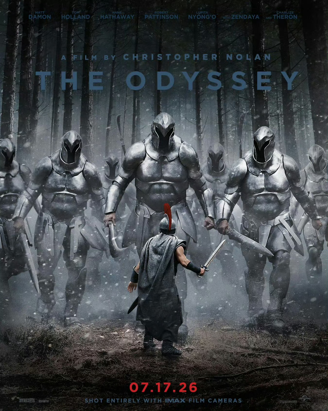 诺兰《奥德赛》发布全新海报。IMAX 70MM胶片摄像机拍摄两个多小时全部长篇。