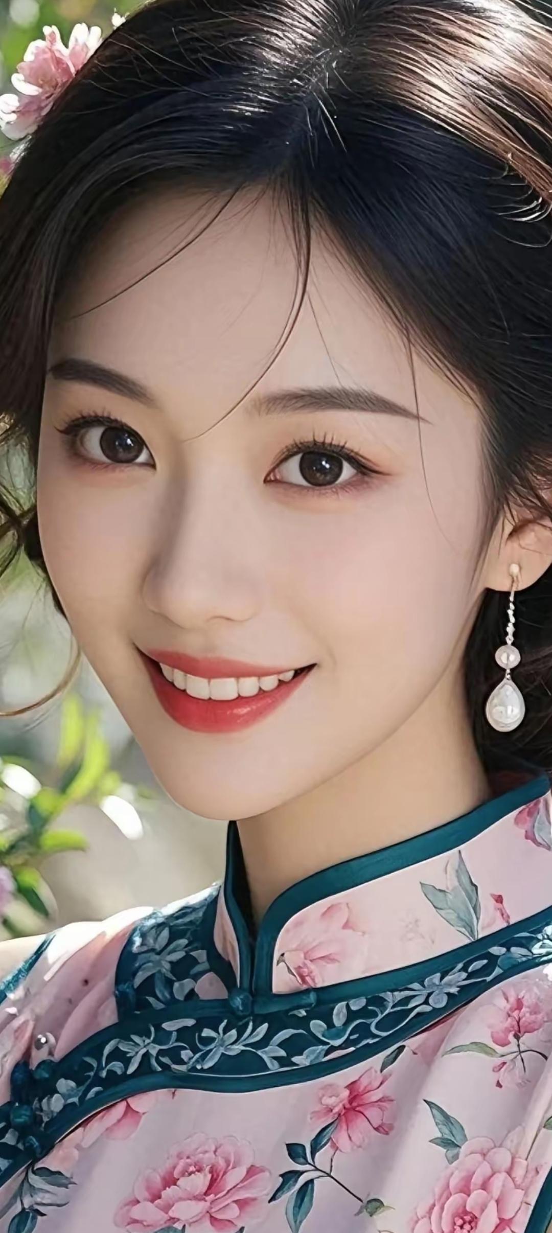 优雅东方美人，花间笑靥如花