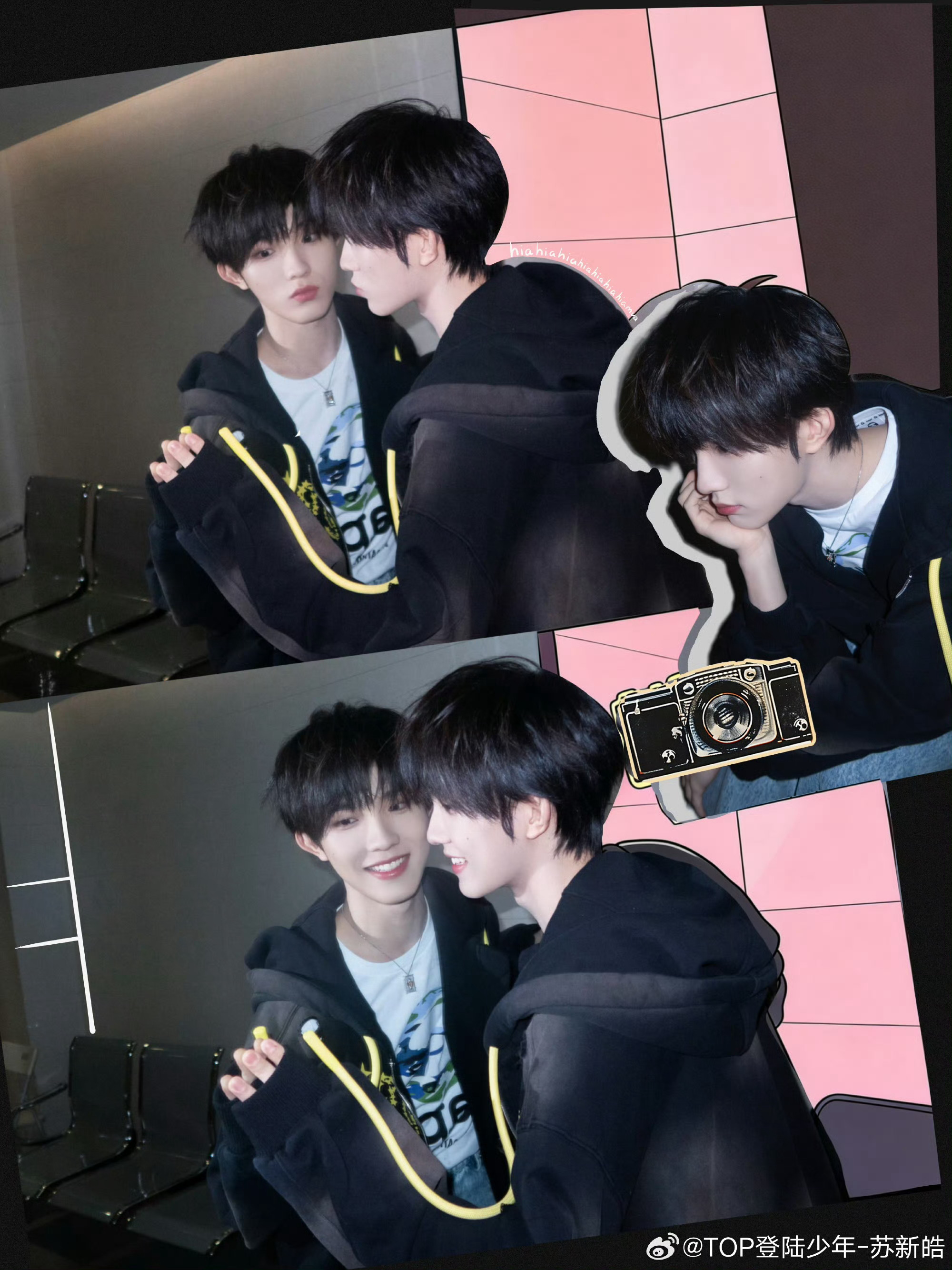 苏新皓晒照片涂鸦每一帧都藏着少年独有的鲜活灵气，涂鸦里满是可爱巧思，多角度颜值在