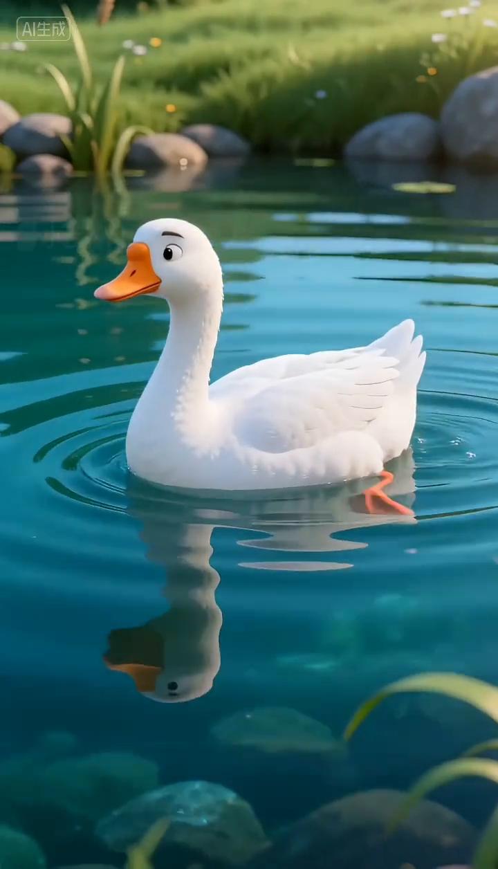 鹅，鹅鹅，曲项向天歌。白毛浮绿水，红掌拨清波。