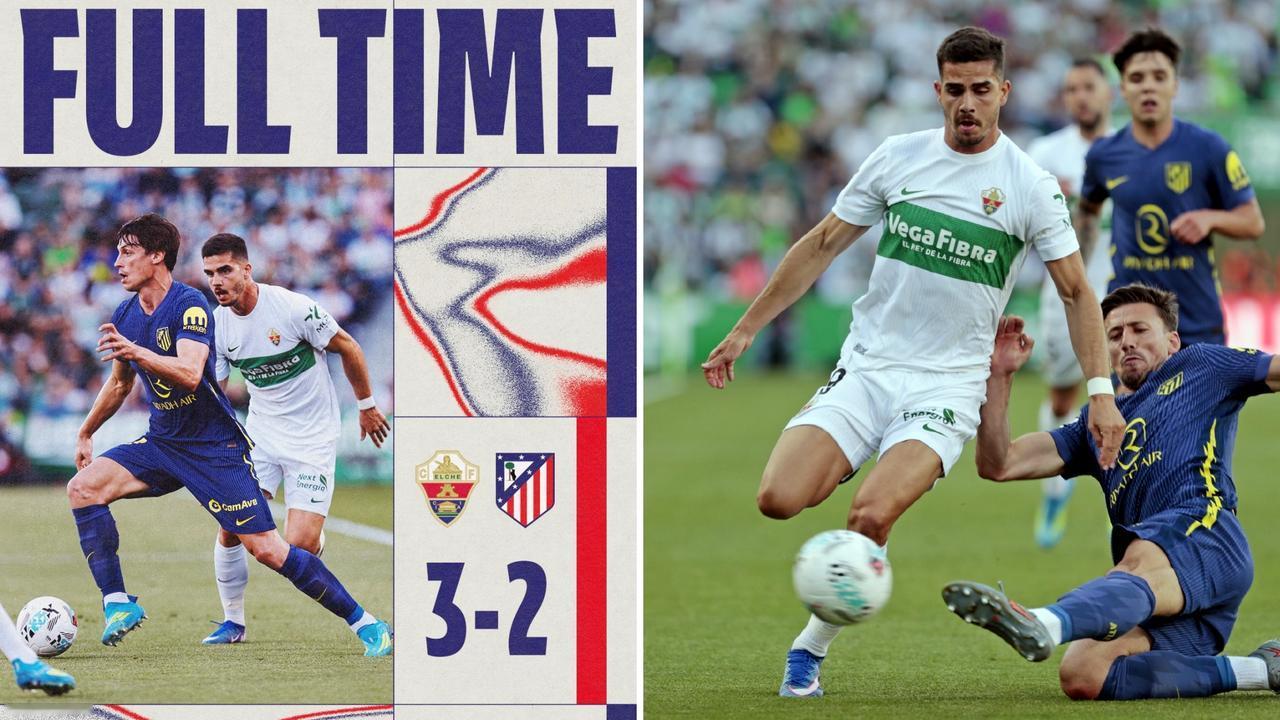 西甲：十人马竞客场2-3负于埃尔切，4连败继续排名第四位。
阿尔马达染红+送点，